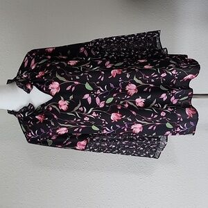 FEVER Long Sleeve Black Floral Tunic/Blouse